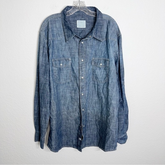 PD&C Shirt Mens 2XL Medium Blue Denim Western Pearl Snap Long Sleeve G - Picture 1 of 10